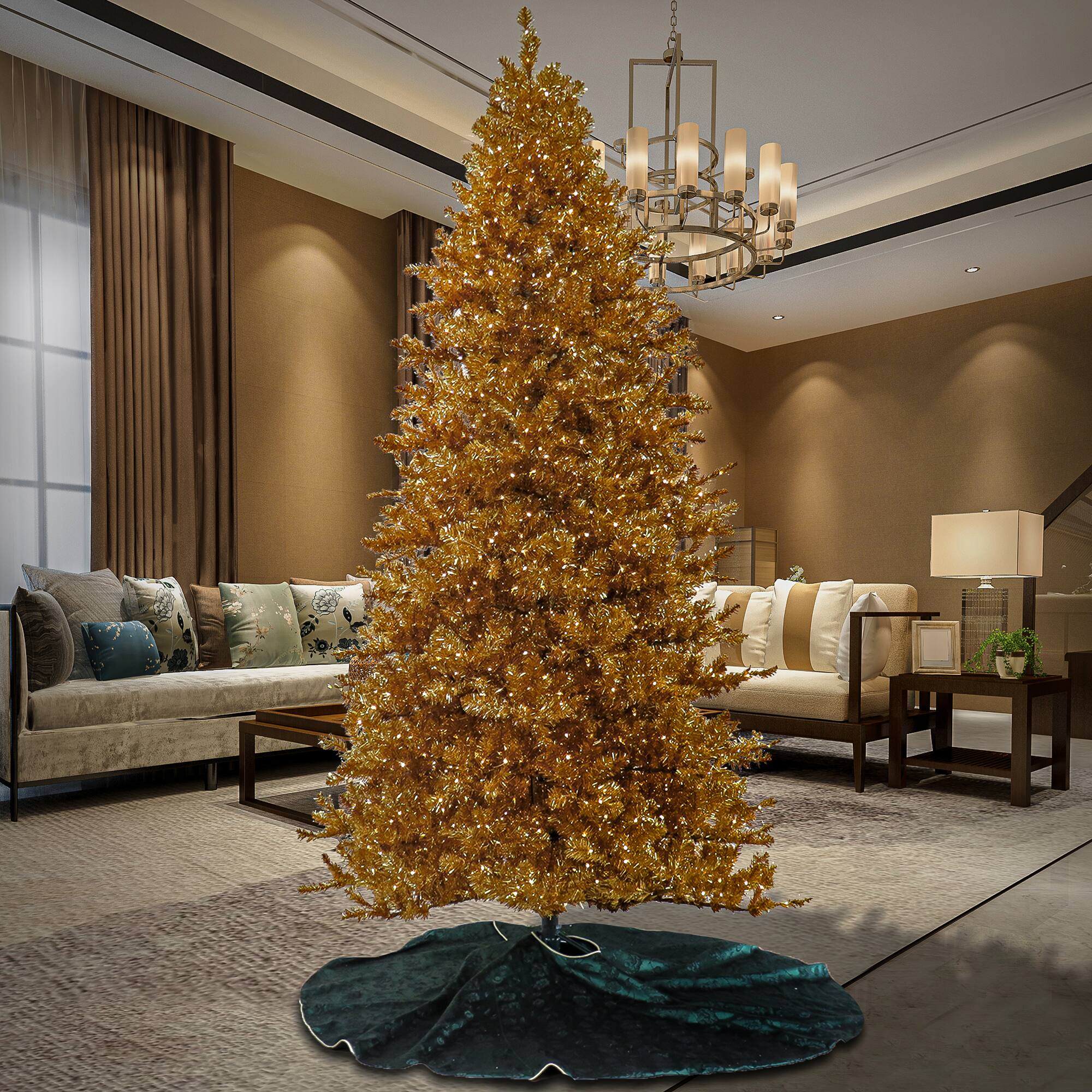 10ft. Pre-Lit True Gold Metallic Artificial Christmas Tree, White LED Lights